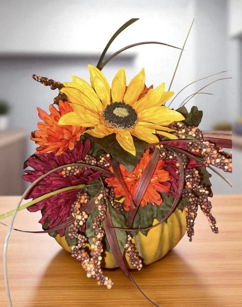 Fall Thanksgiving Centerpiece | Sunflower Pumpkin Floral Arrangement Decor Sunflower