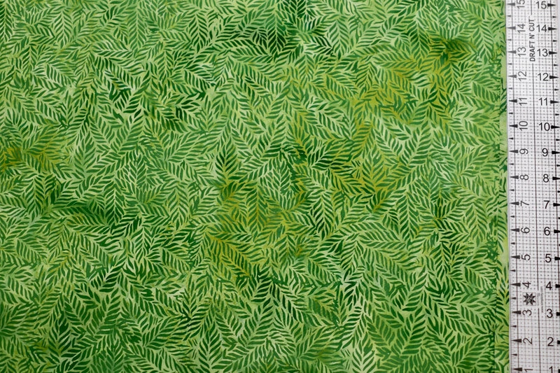 Yellow green leaves BATIK cotton quilt fabric  FQ Flowering Plants