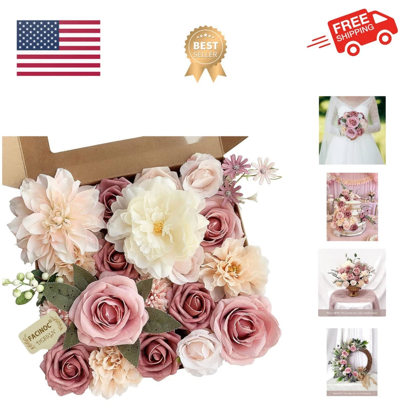 Versatile DIY Pink Floral Box Set - 19 Silk Roses for Wedding Arrangements Carnation