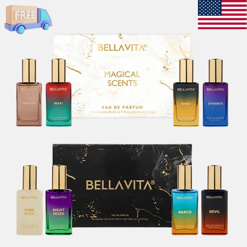 BELLAVITA unisex eau de parfum gift set with assorted fragrance bottles