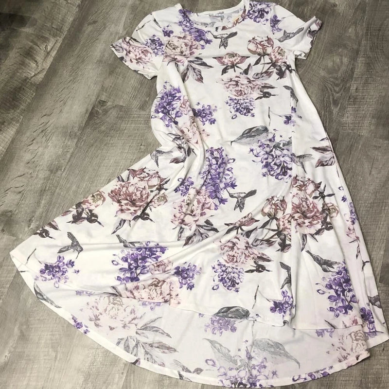 Lularoe Carly hummingbirds hydrangeas & cabbage roses XL New w Tags UNICORN Hydrangea