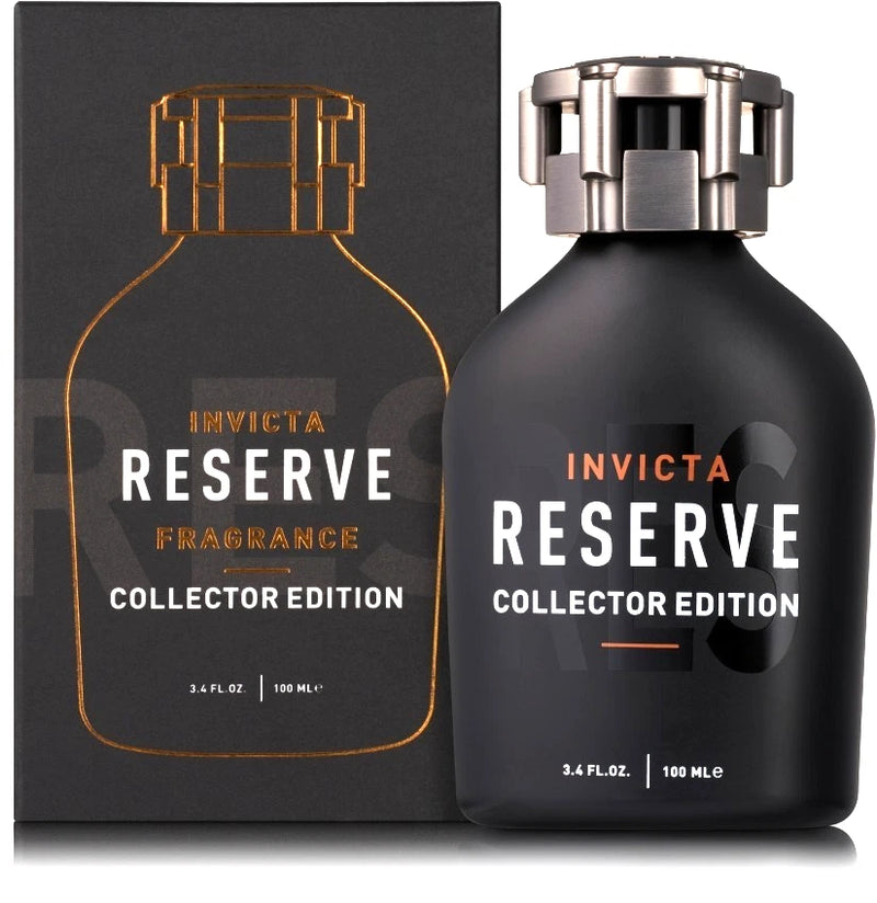 Invicta Reserve Collector Edition EDP bottle, dark matte black with silver cap, 100 ml