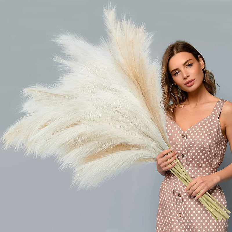 8 Pcs Faux Pampas Grass Decor 38''/97Cm Tall Artificial Large Pompas Grass Pompo Pampas Grass