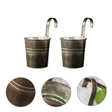 2 Pcs Metal Hanging Flower Pots Iron Bucket Basket Garden Holder Garden Plants