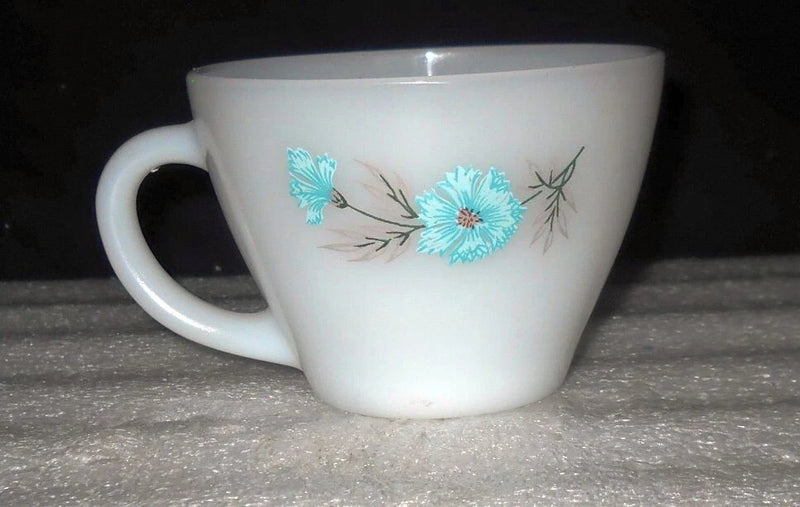 Vintage Fire King Oven Ware Bonnie Blue Carnation Flower Coffee Tea Cup Carnation