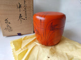 Yamanaka Lacquerware Chikujo Chikura Vermilion Hakeme Pampas Grass Natsume w/Box Pampas Grass