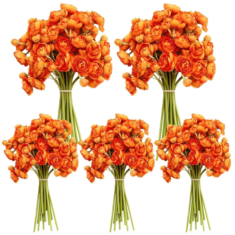 5 Bouquets Orange Ranunculus Artificial Flowers, 30 Pcs Silk Mini Faux Ranunc... Ranunculus