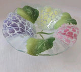 Sydenstricker Fused Art Glass Bowl Pastel Hydrangeas 6.5" Ruffled Edge Hydrangea