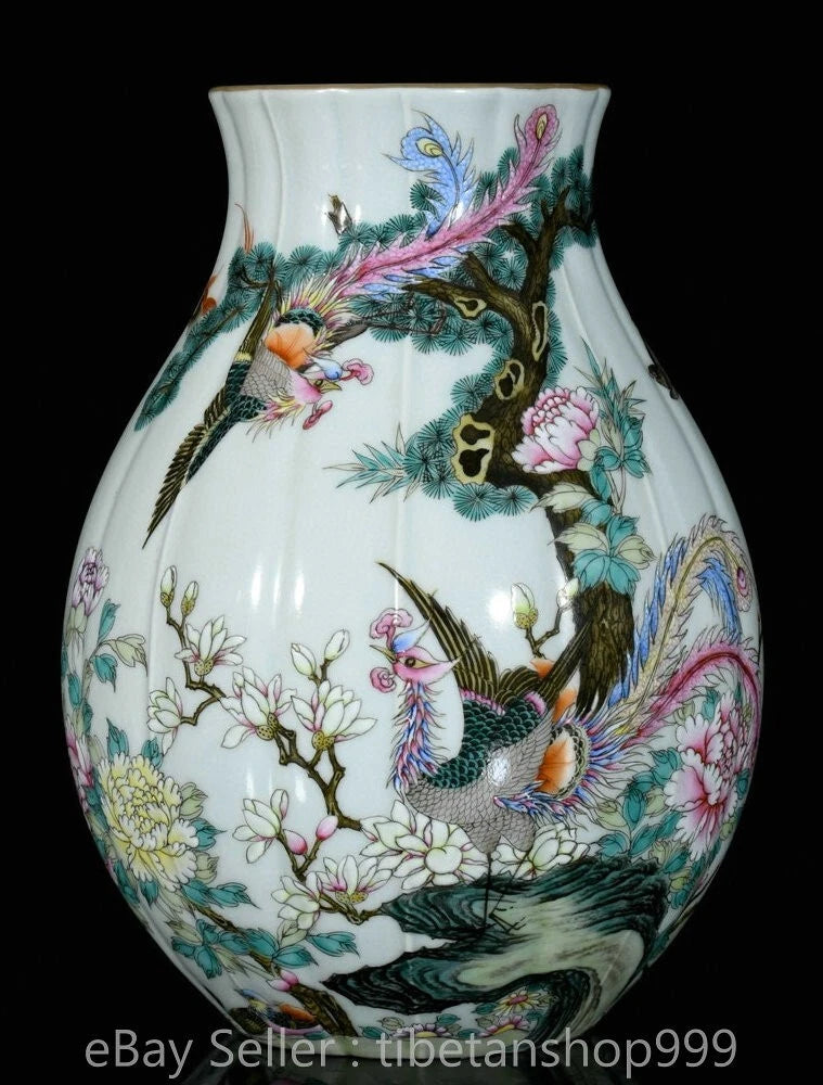 Chinese enamel porcelain canister with colorful birds, peony flowers, and foliage on white
