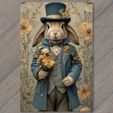 POSTCARD Dapper Rabbit Top Hat Blue Suit Floral Bouquet Victorian Portrait Bouquet