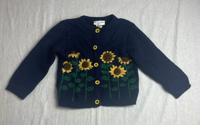 Vintage 90s B.T. Kids Blue Girls Size 4T Sunflower Cottagecore Cardigan Sweater Sunflower