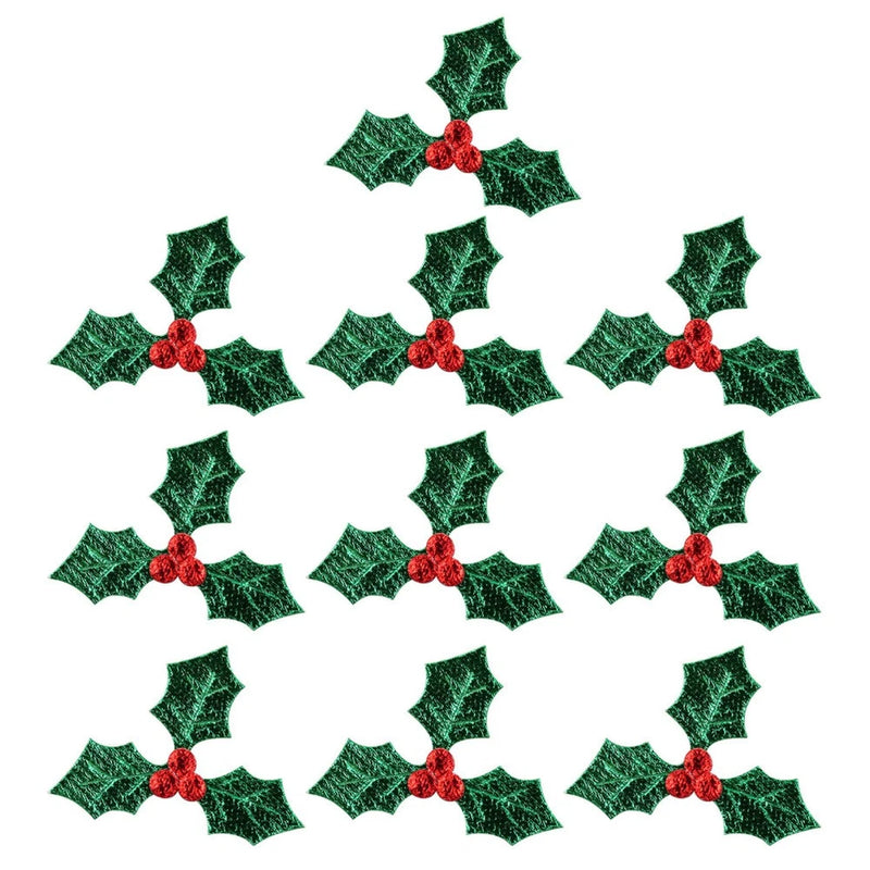 Artificial green holly leaf picks with red berries, decorative set of 100