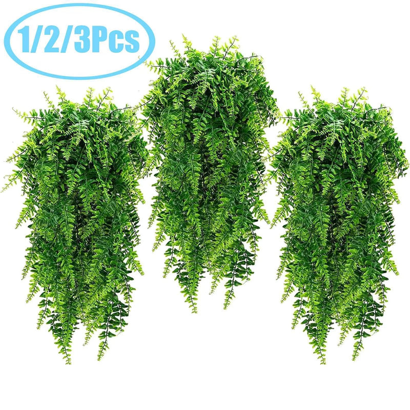 1/2/3Pcs Ferns Artificial Rattan Plastic Fake Hanging Plant Vine Outdoor Decor Green Plant