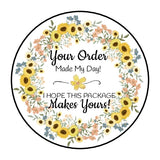 30 1.5" SUNFLOWER FLOWERS WREATH THANK YOU ORDER ENVELOPE SEALS LABELS STICKERS Sunflower