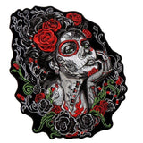 Sugar Skull roses JACKET VEST BACK Embroidered PATCH [10 INCH -IRON ON SEW ON] Roses