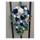 Mauve Navy Dusty Blue Sola Wood Cascading Bridal Bouquet and Wedding Flowers Bouquet