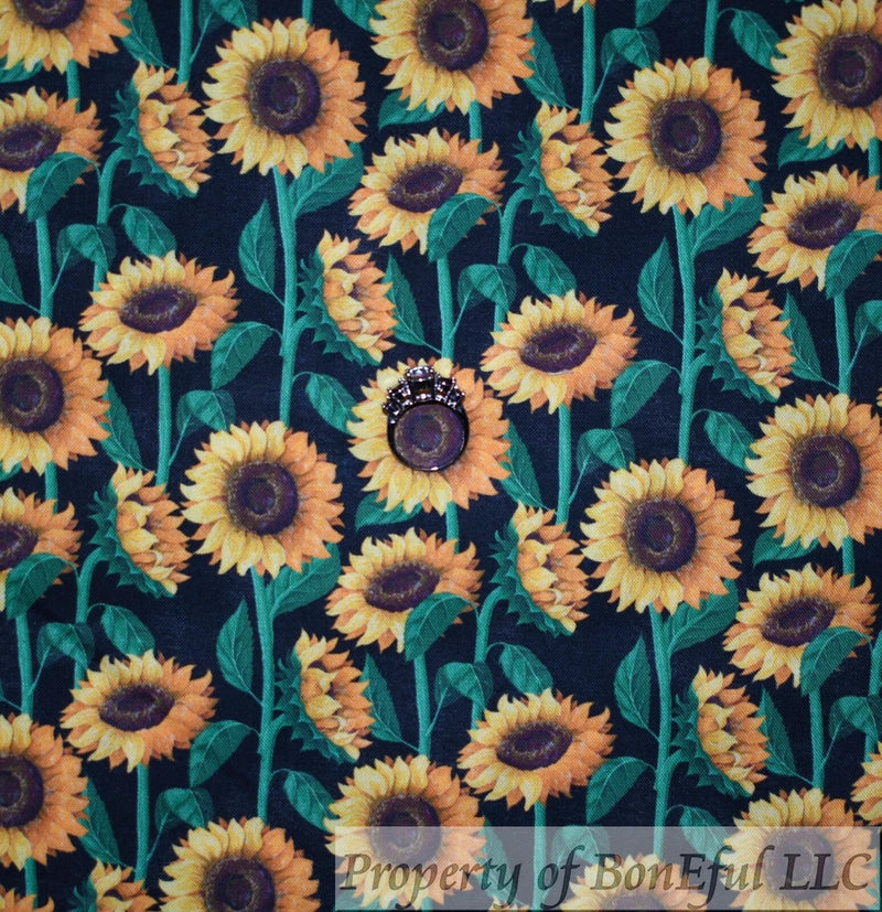 BonEful Fabric FQ Cotton Quilt Black Yellow Sunflower Seed FLOWER Garden Leaf US Flowering Plants