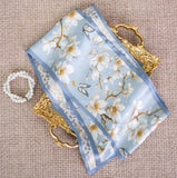 100% Silk Mulberry Neckerchief Shawl flower Print Scarf 150X16cm Bandanna wrap Sunflower