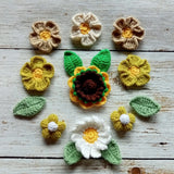 Set 15x Crochet Flowers Sunflower Daisy Handmade Crafts Appliques Embellishments Sunflower