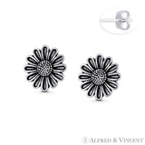 Sunflower Daisy Flower Charm Oxidized .925 Sterling Silver Rustic Stud Earrings Sunflower