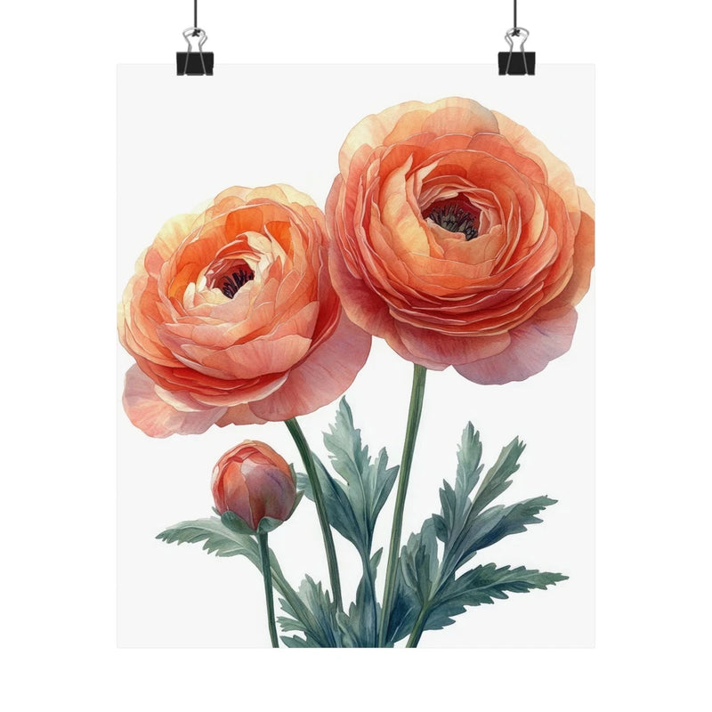 Boho Peach Ranunculus Flower Art Print Poster, Minimalist Floral Wall Art 3 Ranunculus
