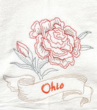 STATE FLOWER-OHIO-SCARLET CARNATION MACHINE EMBROIDERED FLOUR SACK DISH TOWEL Carnation