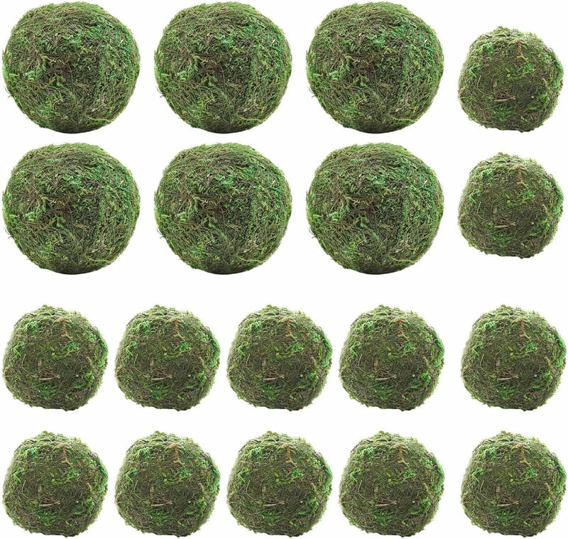 Green faux moss balls set—18 artificial plant spheres, 2.3 in each