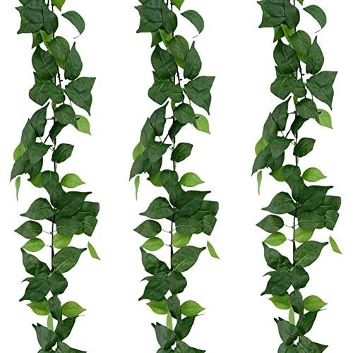 3 Strands Artificial Vines Kit, 71" Silk Eucalyptus Ivy Garland Blackish Green Green Plant
