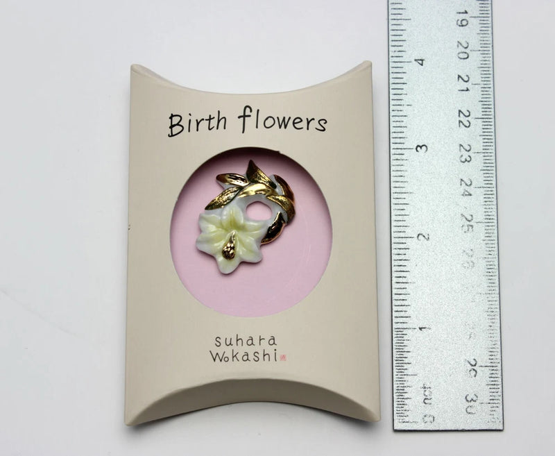 Golden rayed Goldband Lily Japan July Birth Flower Porcelain Lapel Pin Brooch Lily