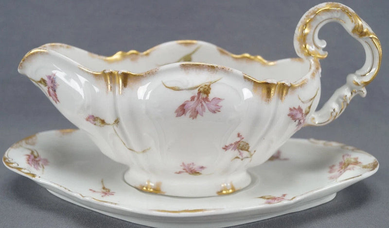 Haviland Limoges Schleiger 1029-3 Pink Carnation Gravy Boat With Undertray 1892 Carnation