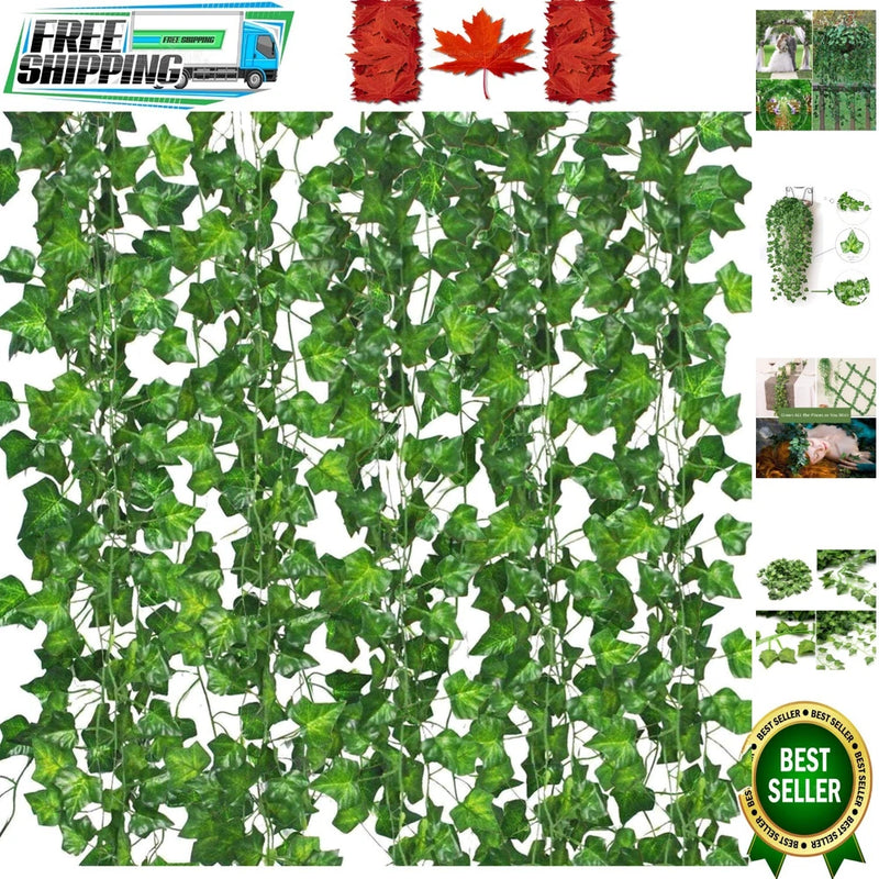 Lifelike Fake Greenery Vines - 12-Pack for Weddings, Birthdays, and Home Decor Green Plant