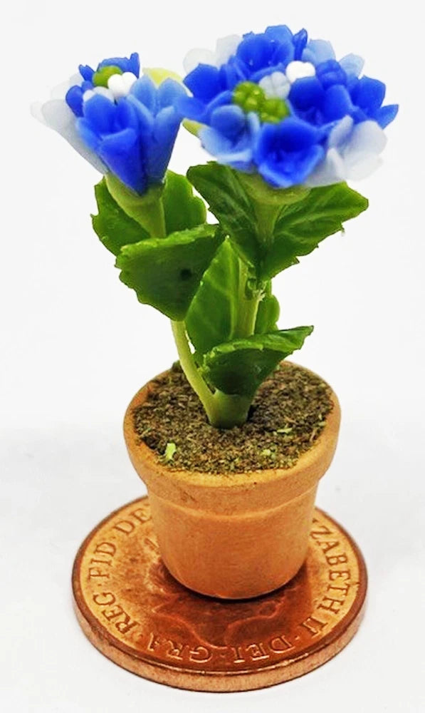 Dolls House Dark Blue Hydrangeas Bunch In A Ceramic Pot 1:12 Scale Flower tumdee Hydrangea