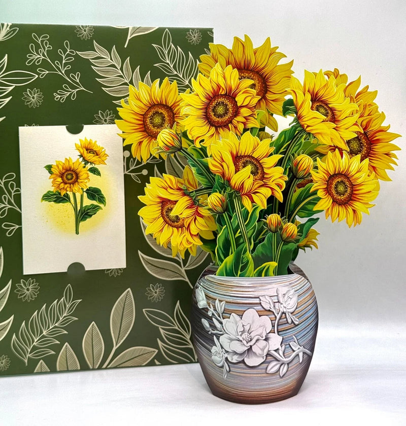 ORIGAMI POP CARDS Golden Sunflower 3D Pop Up Flower Bouquet Happy Birthday Gift Sunflower