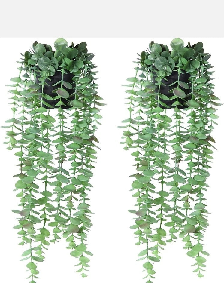 Artificial hanging potted eucalyptus plants, green leaves, two-pack, 19-inch