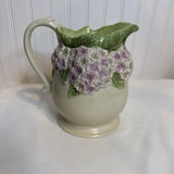 Pitcher Ceramic embossed purple hydrangea flowers and green leaves Hydrangea