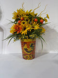 Fall Sunflower & Pumpkin Floral Arrangement in Hand-Painted Rooster Vase Sunflower