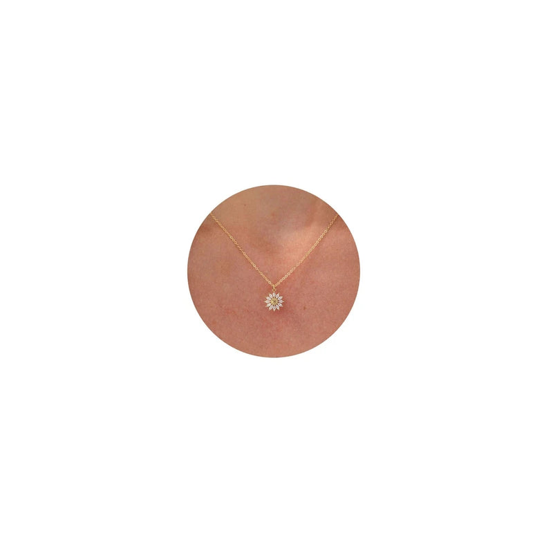 Gold-plated sunflower pendant necklace with cubic zirconia detail