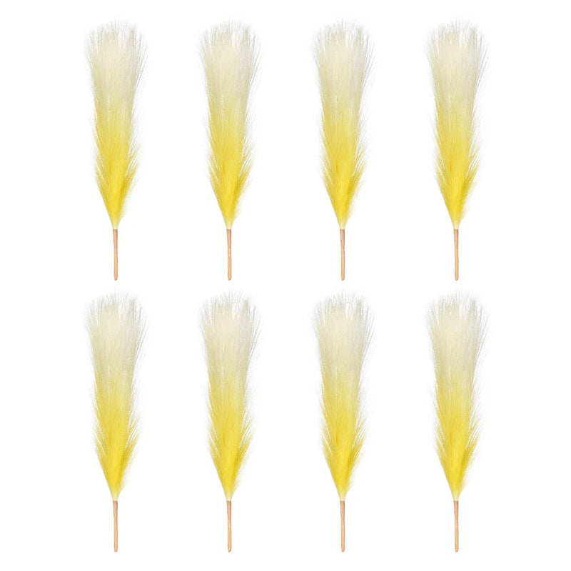 8 Pcs 17 Inch Faux Pampas Grass Artificial Boho Decor Gradient Yellow Dried Flower