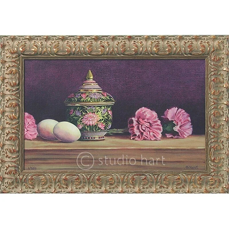 Purple Passion With Pink Carnations- Flowers Print on Canvas-Giclee-Gold Frame Carnation