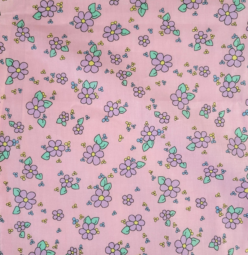 Vtg Spectrix Precious Moments Pink Floral Fabric Purple Green 8 or 4 Yards Flowering Plants