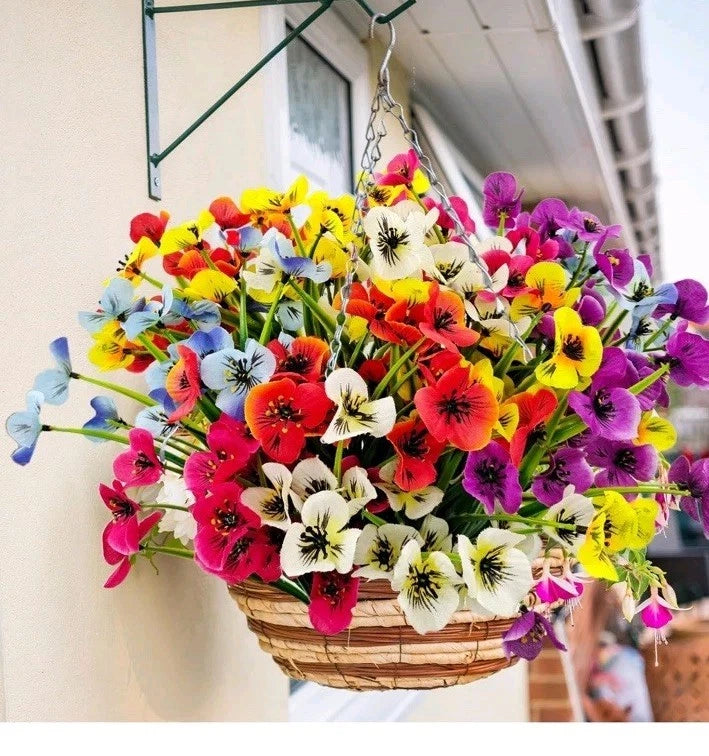 12 Bundle UV Protected Indoor/Outdoor Faux Pansies Silk Flower Decor Flowering Plants