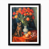 Flower Vase Carnation With A Cat 3  Framed Wall Art Poster Canvas Print Picture Carnation