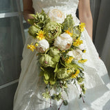 Romantic Peony Wedding Bride Bouquet Garden Waterfall Sagging Simulation Flower Peony
