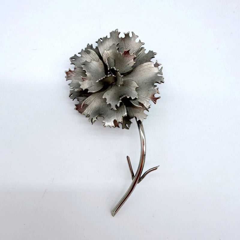 Vintage Giovanni Silver-Tone Sculptural Carnation Flower Brooch Carnation
