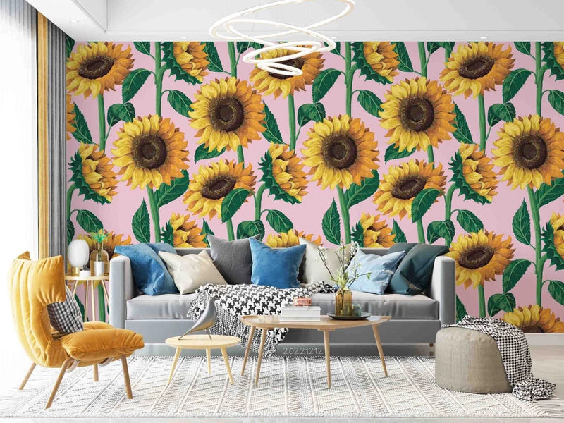 3D Sunflower Flower Yellow Wall Murals Wallpaper Murals Wall Sticker Sunflower