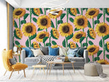 3D Sunflower Flower Yellow Wall Murals Wallpaper Murals Wall Sticker Sunflower