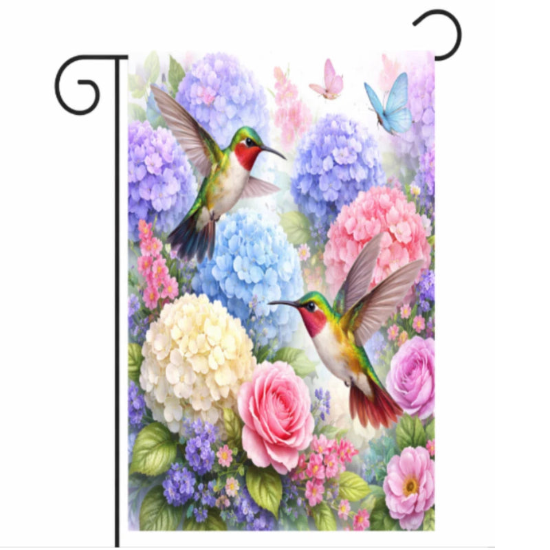Hydrangea Garden Flag 12x18 Hummingbird Spring Summer Floral Outdoor Yard Decor Hydrangea