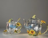 Durable Floral Glass Teapot Gold Leaves Edge Sunflower Pattern Sunflower