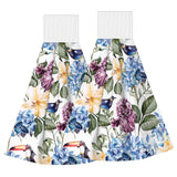 Blue Hydrangea Hanging Hand Towels Set of 2 Watercolor Summer Purple Flower B... Hydrangea