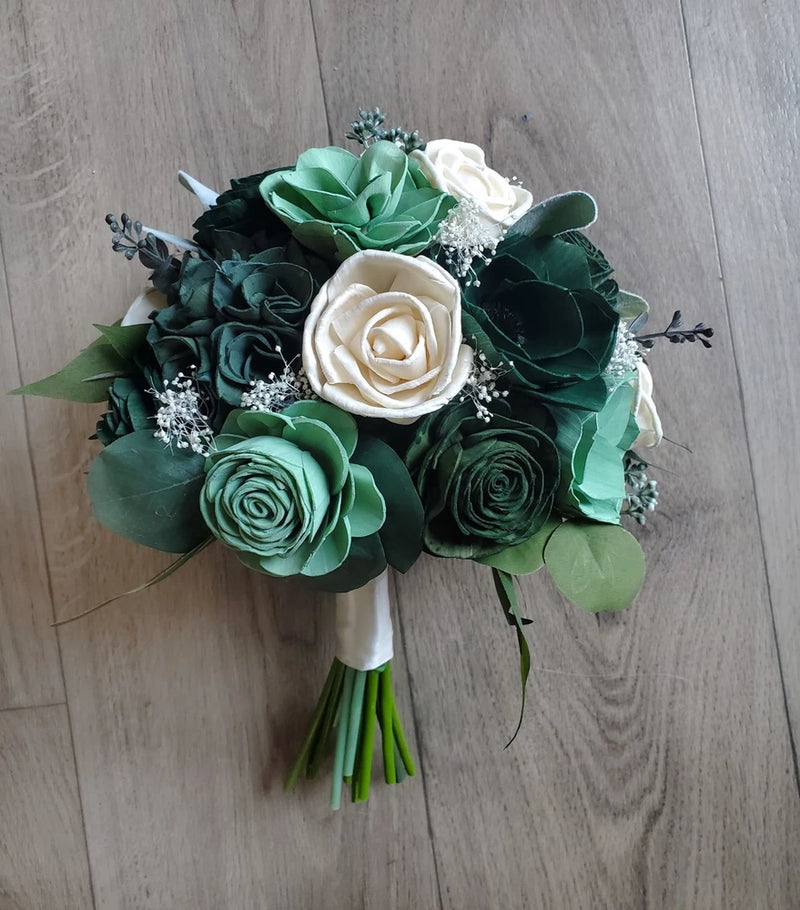 Emerald Green Bridal Bouquet Sage Sola Wood Bridesmaid Wedding Flower Prom Decor Bouquet